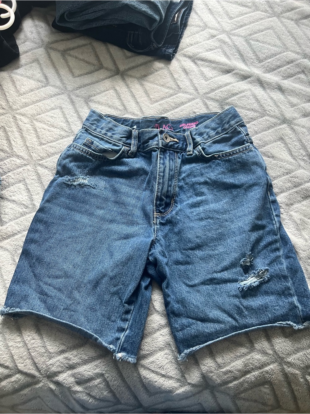 Place Girls' Girlfriend Jeans in Denim Blue with Pink Logo